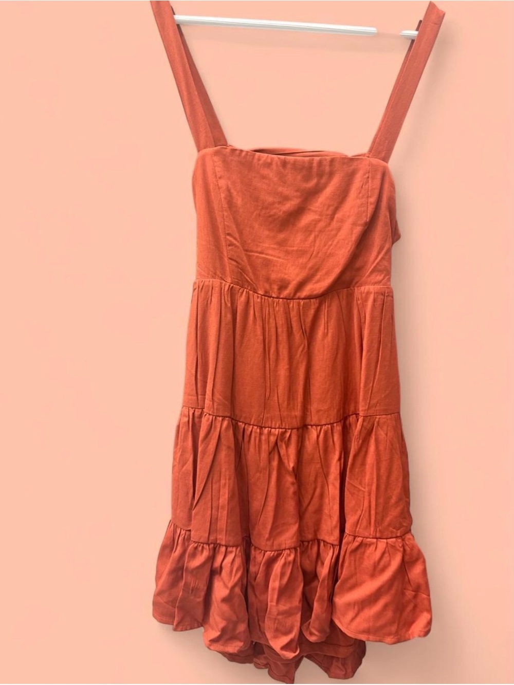 Tiered Rust Orange Sundress with Square Neck